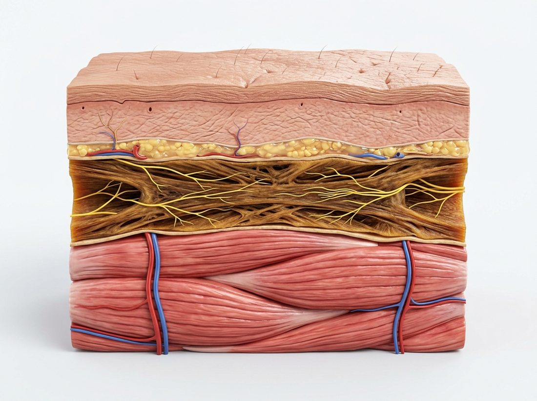 Densified fascia. Compressed nerves.Restricted muscle.